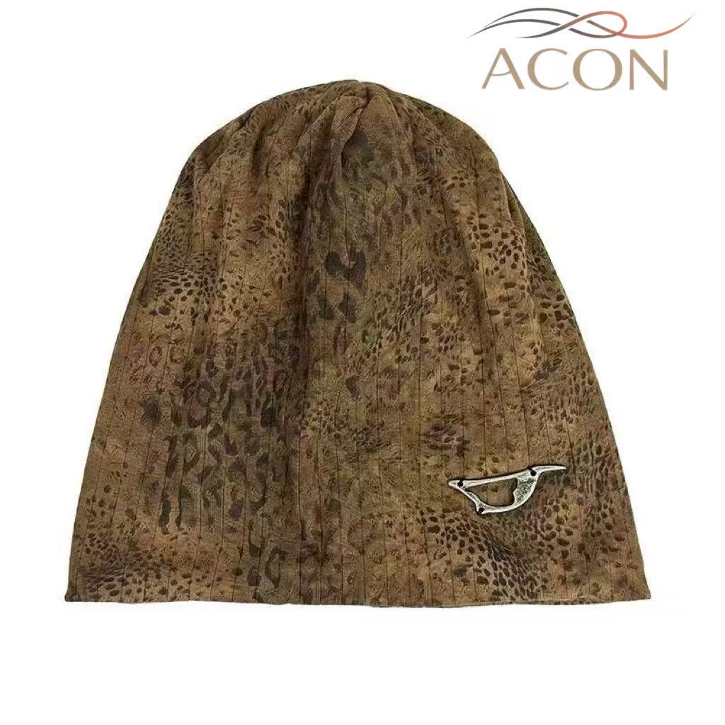 ACON Vintage Leopard Print Slouchy Beanie – Double Layer Cotton Warm Hat for Women