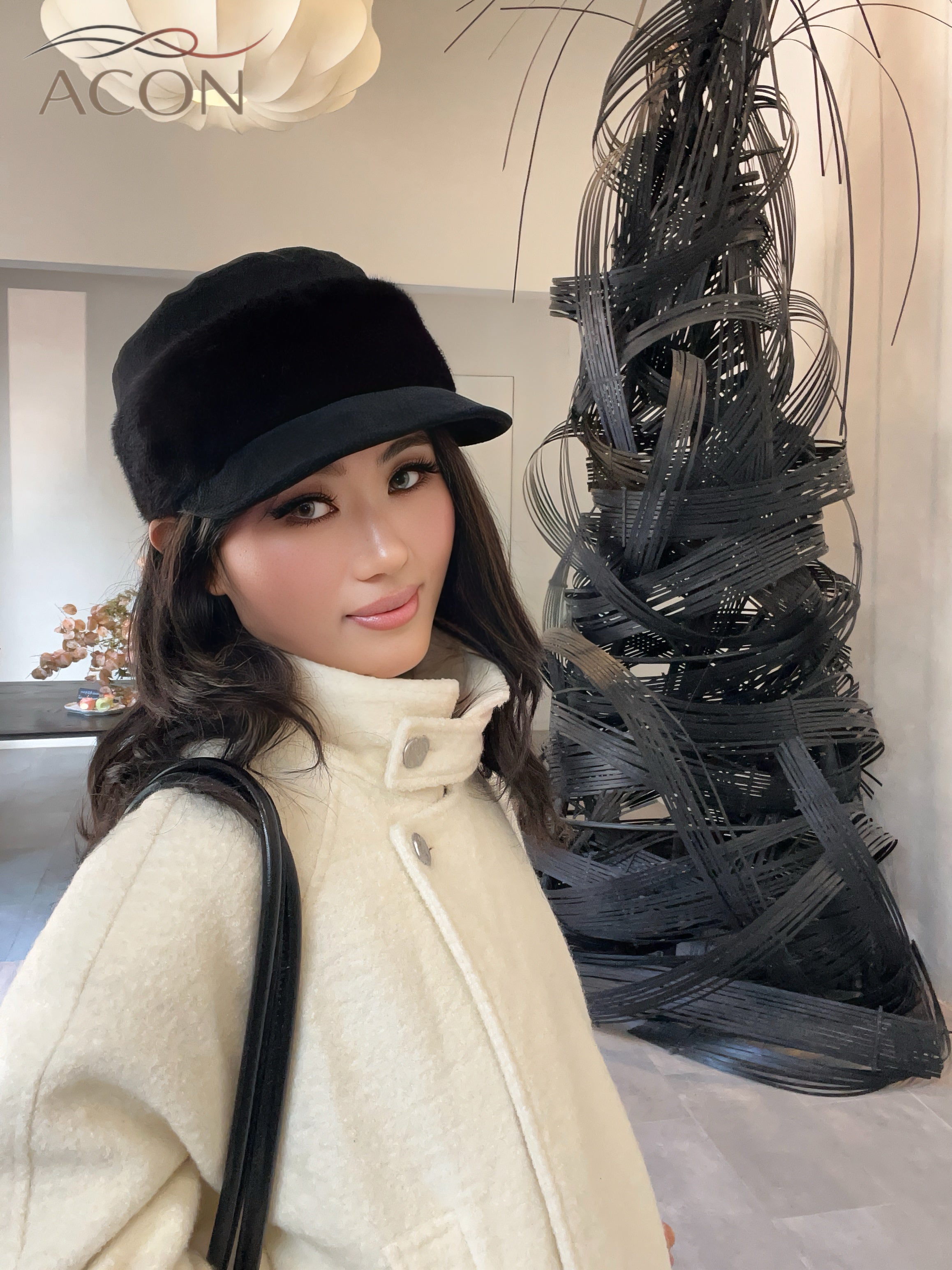 ACON Classic Black Fur Beret - French Vintage Artist Hat