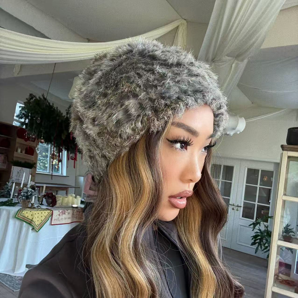 ACON Women's Leopard Faux Fur Hats Fluff Russian Style for Winter