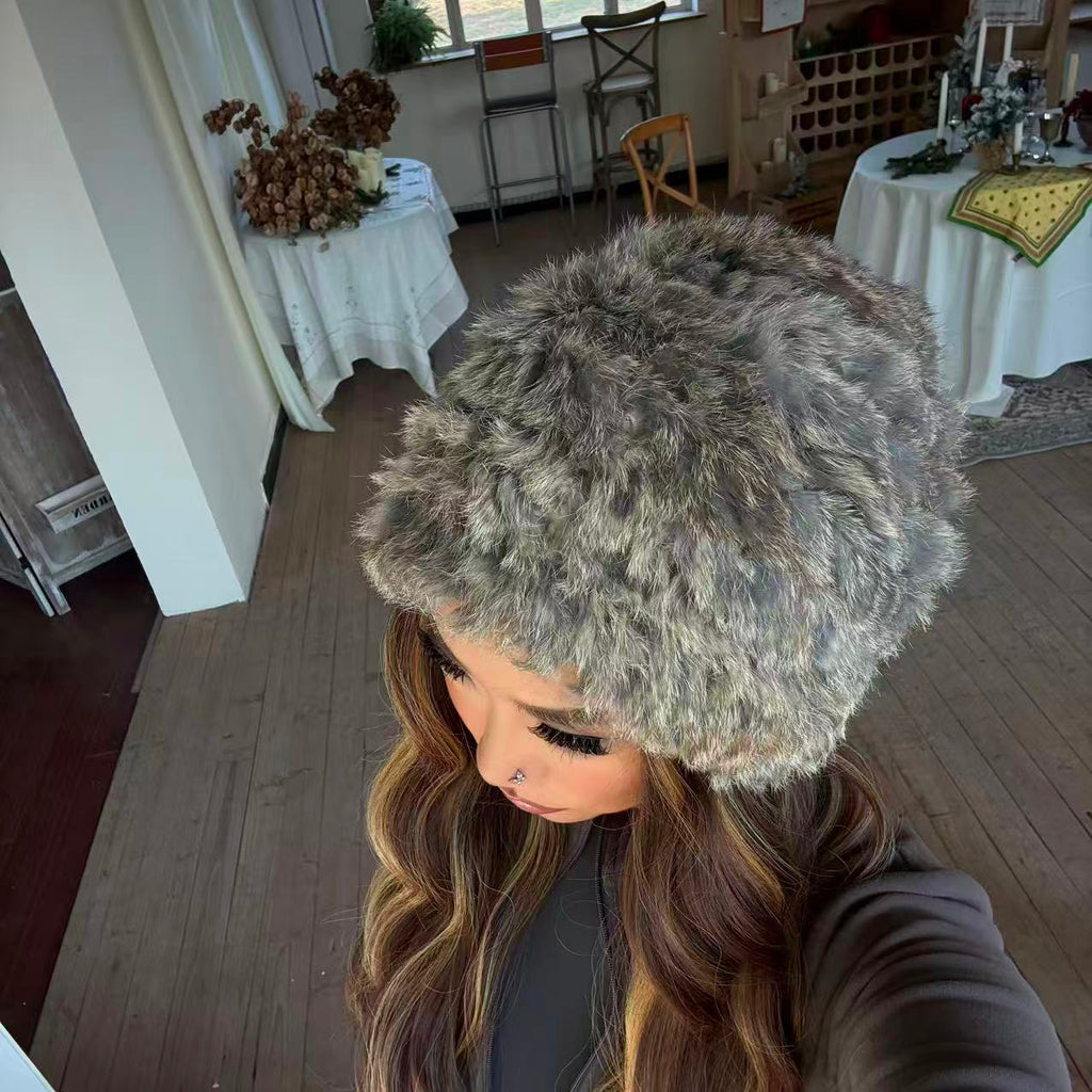 ACON Women's Leopard Faux Fur Hats Fluff Russian Style for Winter